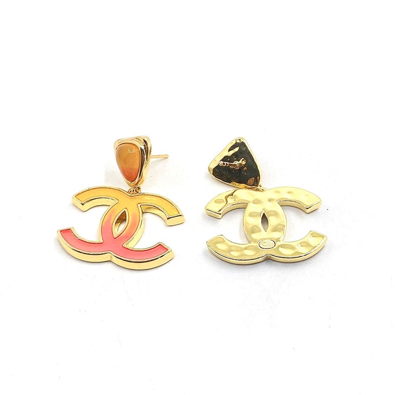 18K Chanel Classic Peach Dangle Earrings