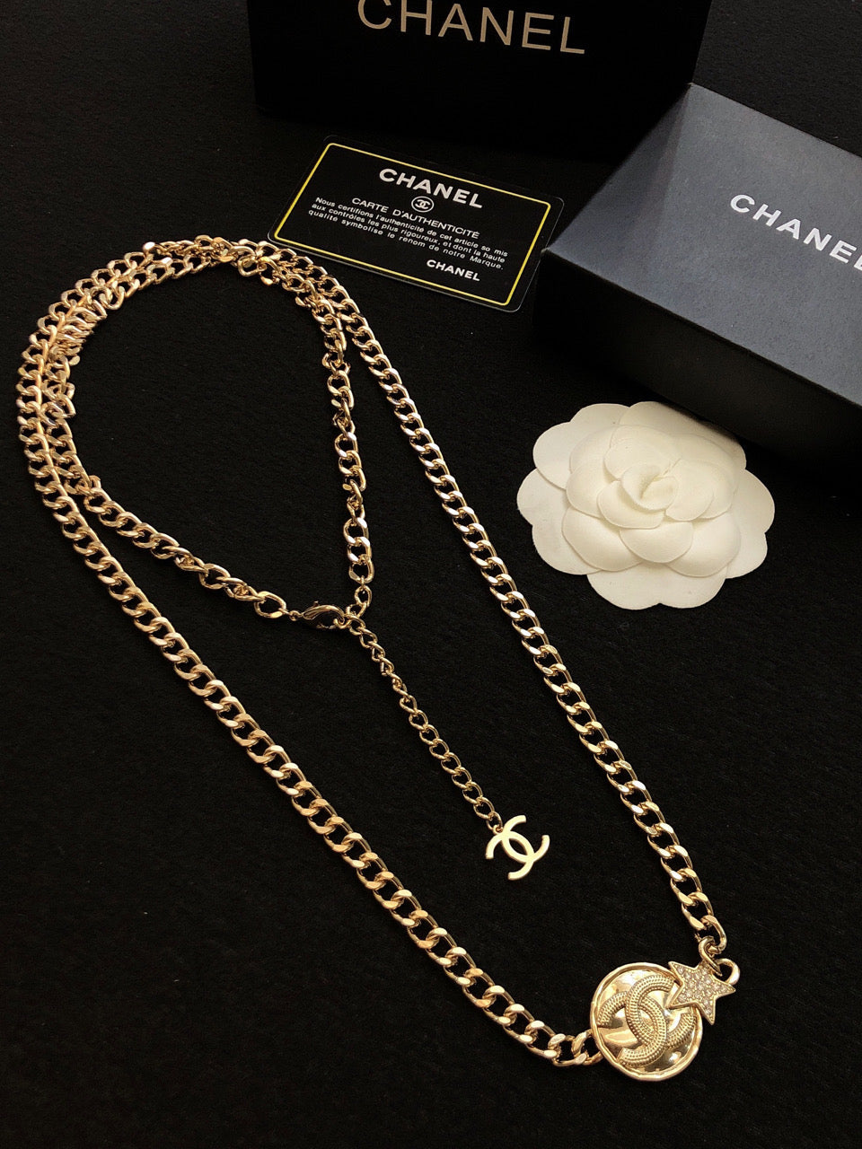 18K Chanel Rhinestone Star Chain Necklace