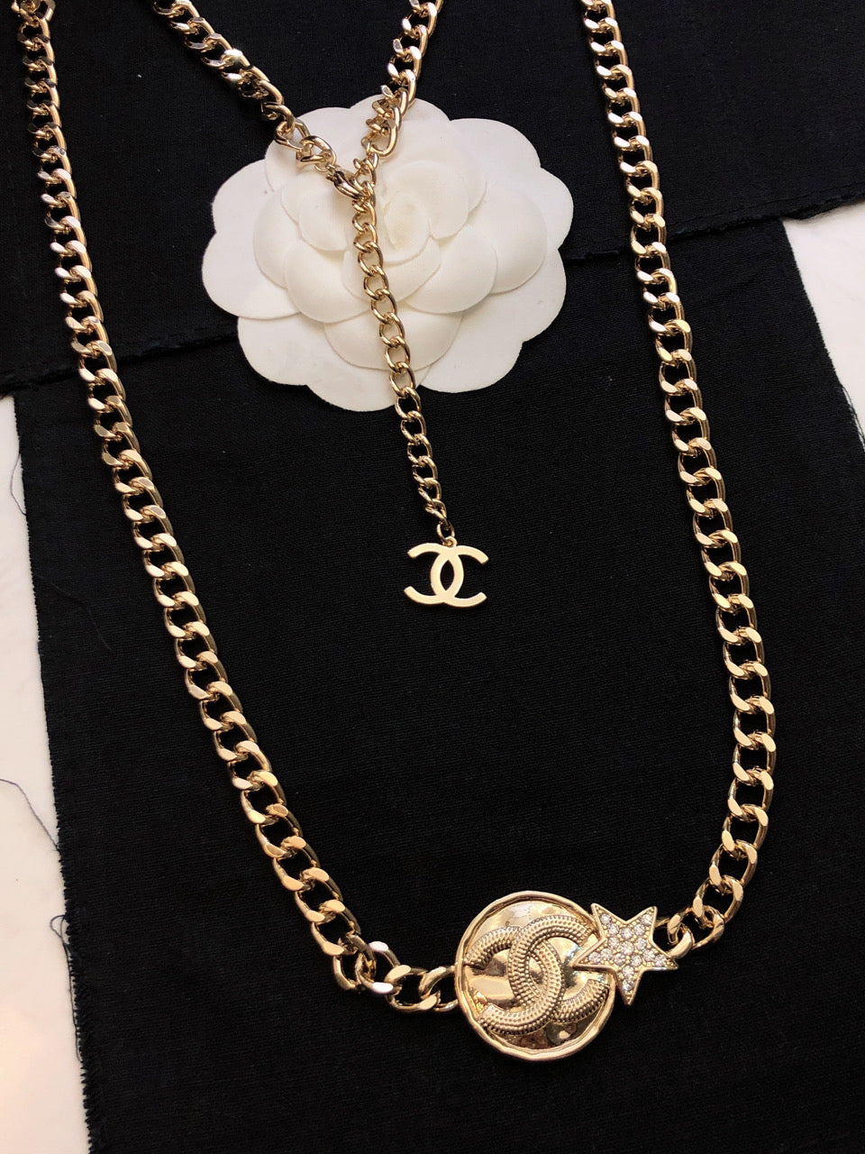 18K Chanel Rhinestone Star Chain Necklace