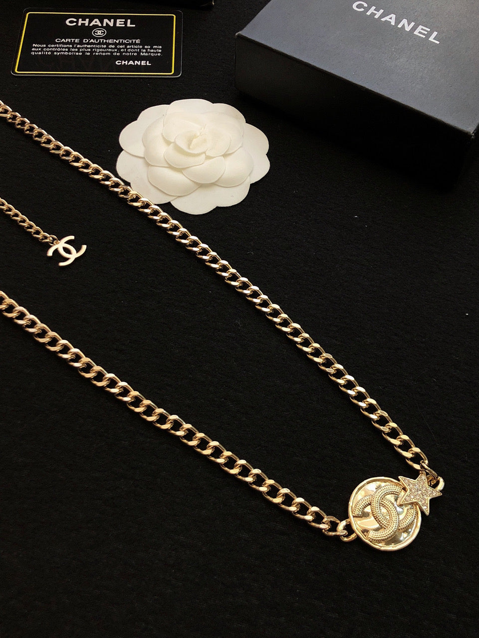 18K Chanel Rhinestone Star Chain Necklace