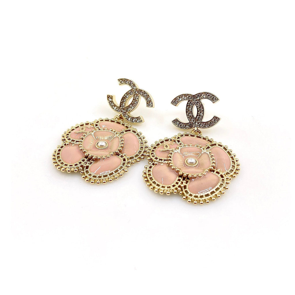 18K Chanel Pink Flower Earrings
