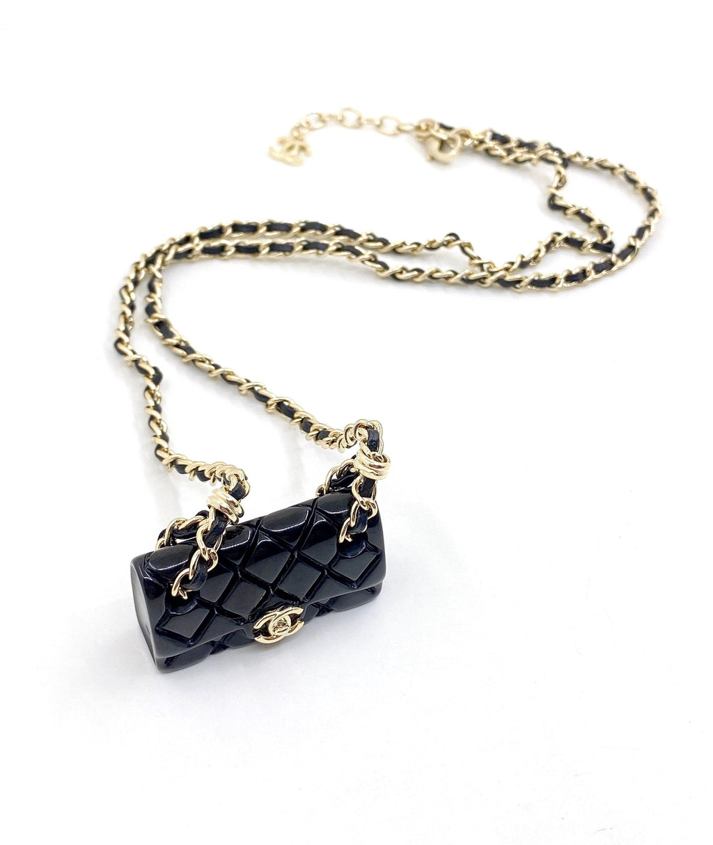 18K Chanel Black Bag Pendant Necklace