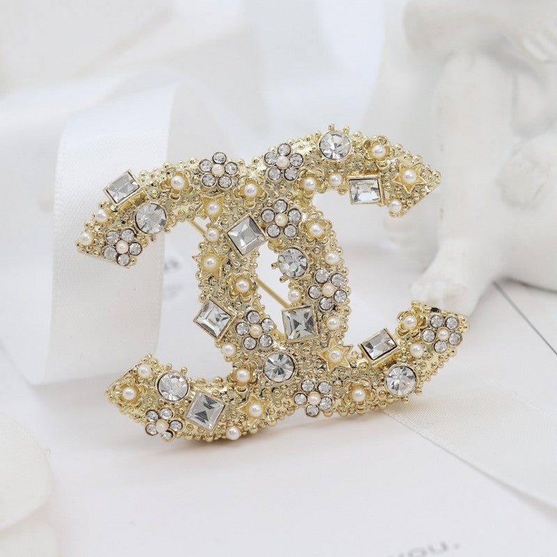 18K Chanel Crystal Gold Brooch