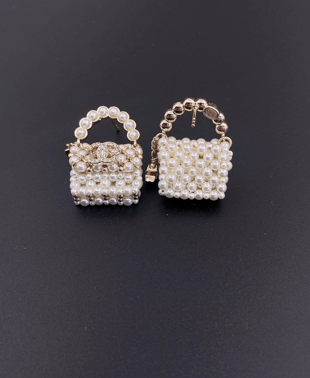 18K Chanel Small Bag Pearl Earrings