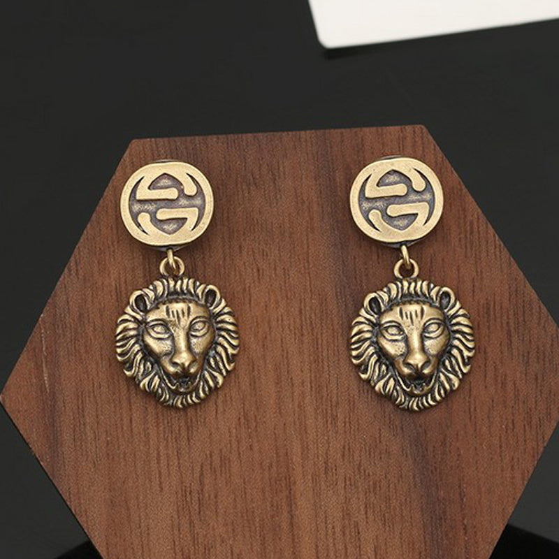 18K Gucci Double Lion Pendant Earrings