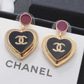 18K Chanel Black & Red Heart Gold Earrings