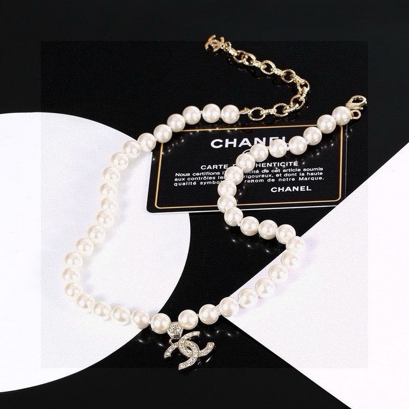18K Chanel Pearl Chain Diamond Necklace
