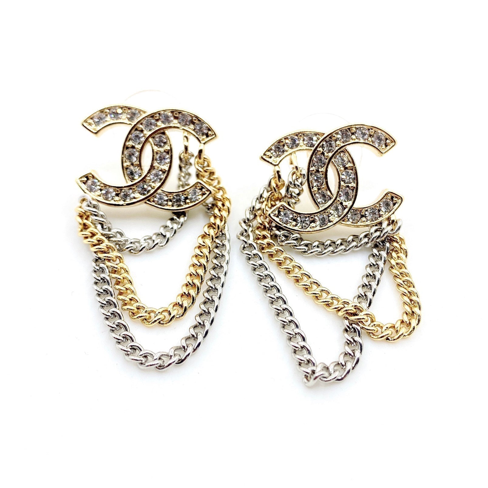 18K Chanel Chain Pendant Earrings