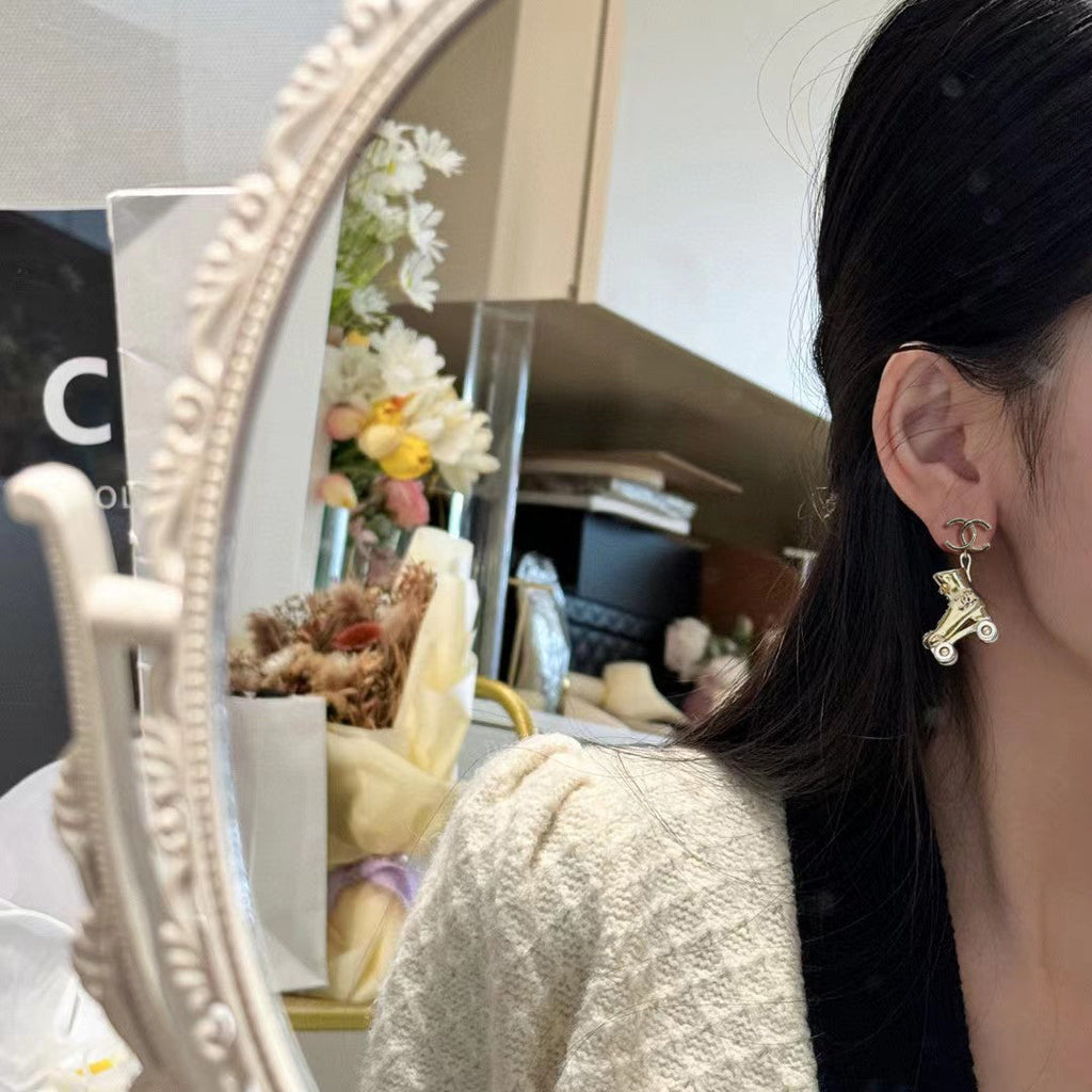 18K Chanel Skate Shoe Pendant Earrings