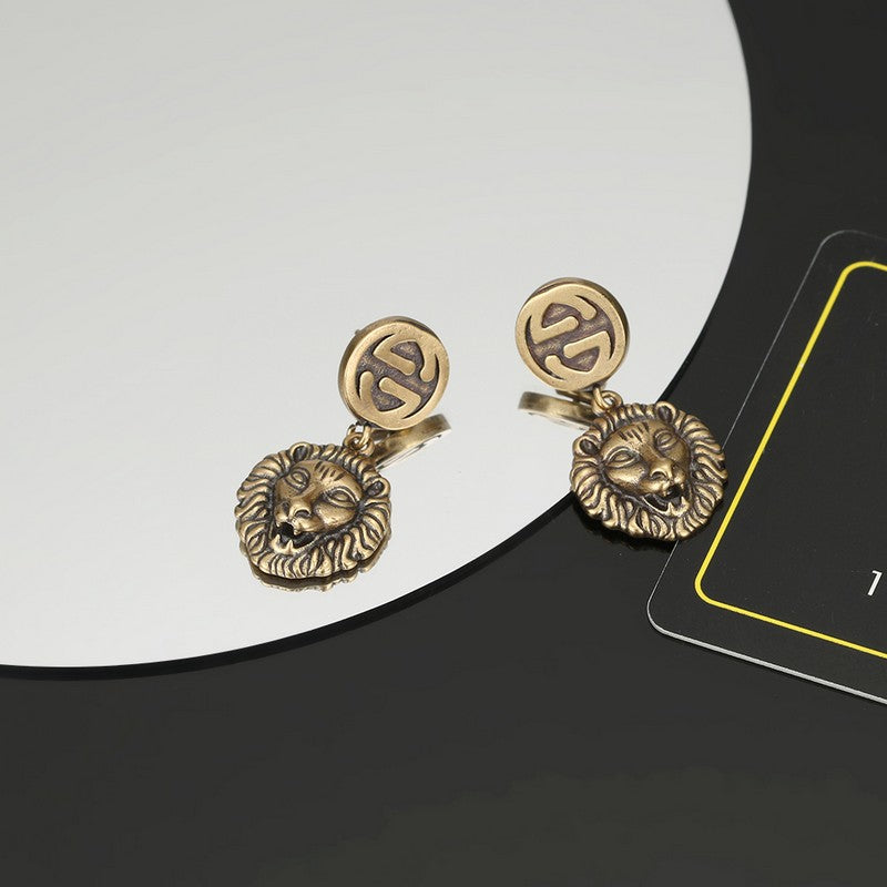 18K Gucci Double Lion Pendant Earrings