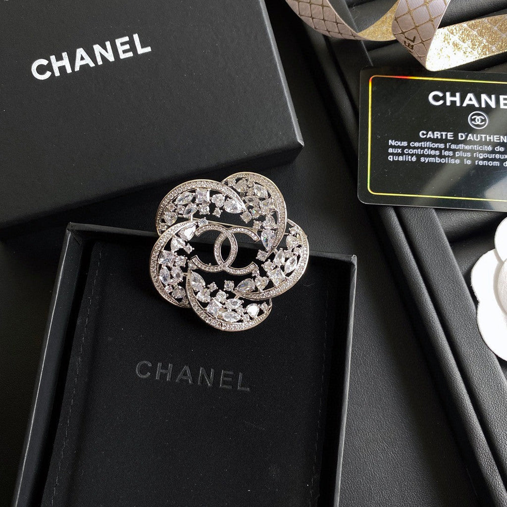 18K Chanel Camellia Crystals Brooch