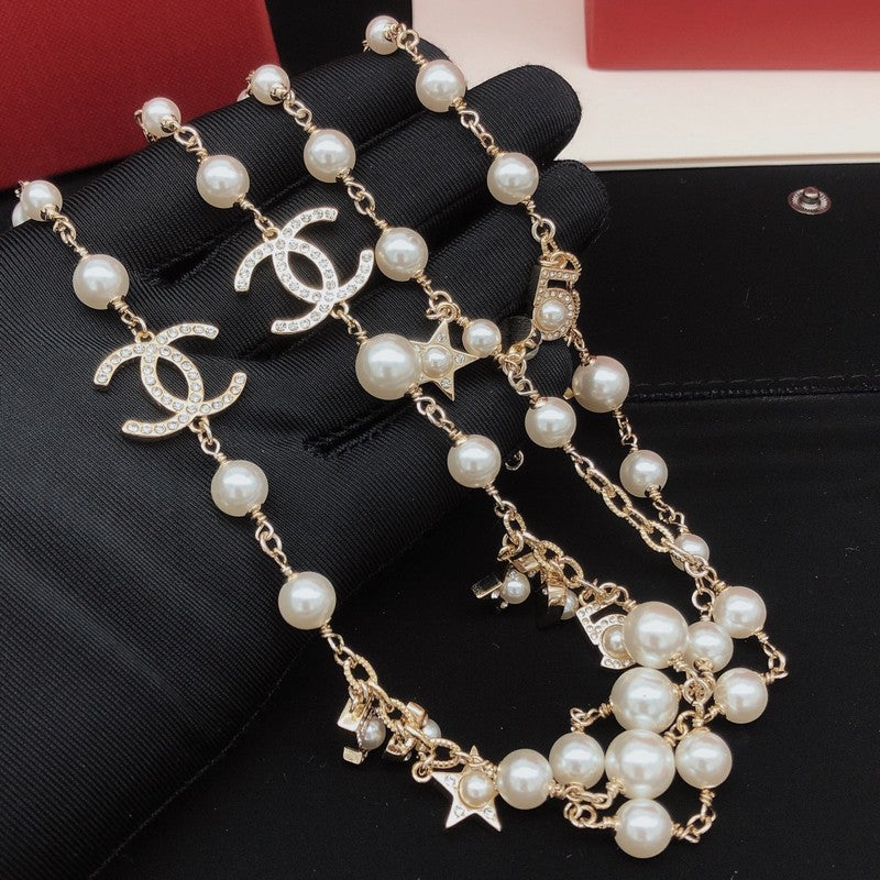 18K Chanel No.5 Star Long Pearl Necklace