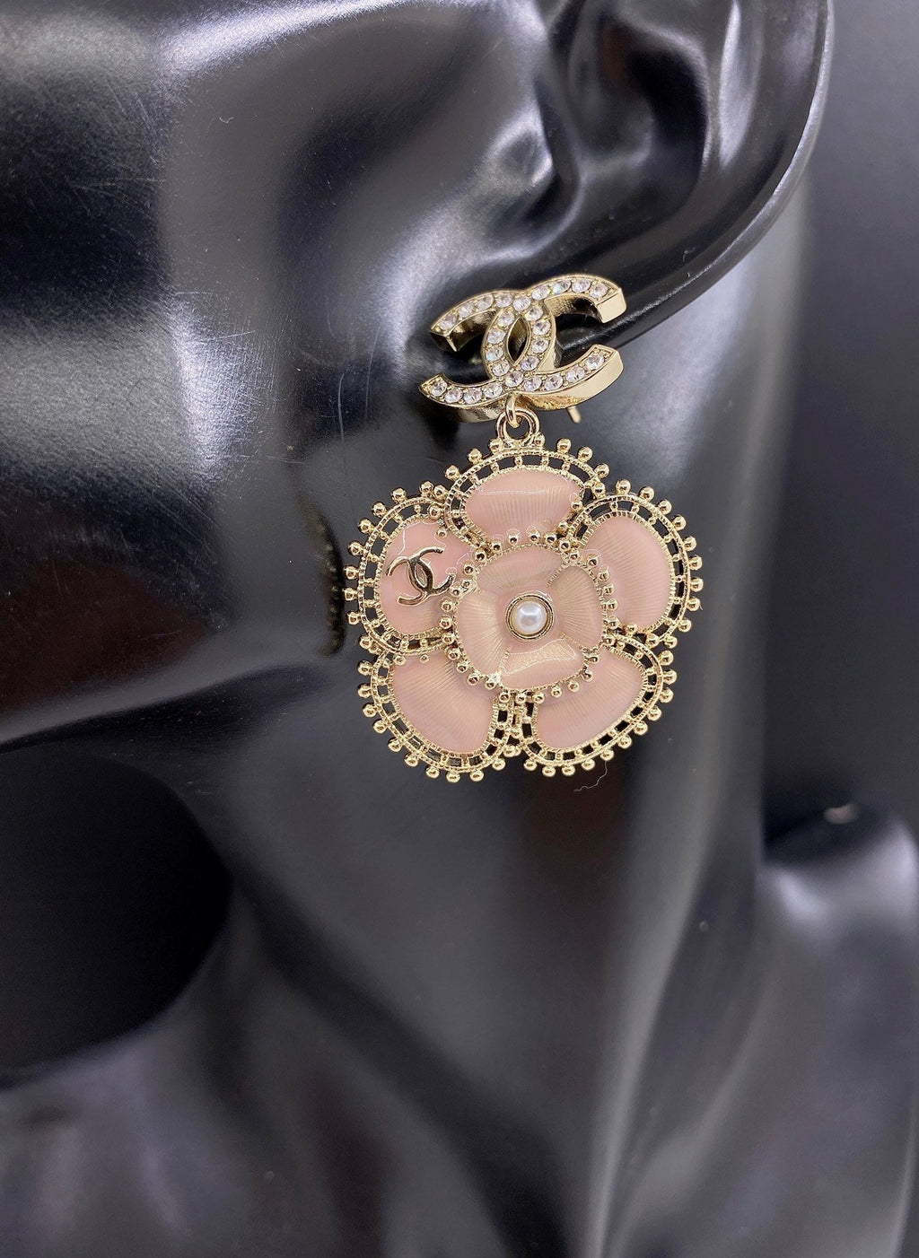18K Chanel Pink Flower Earrings