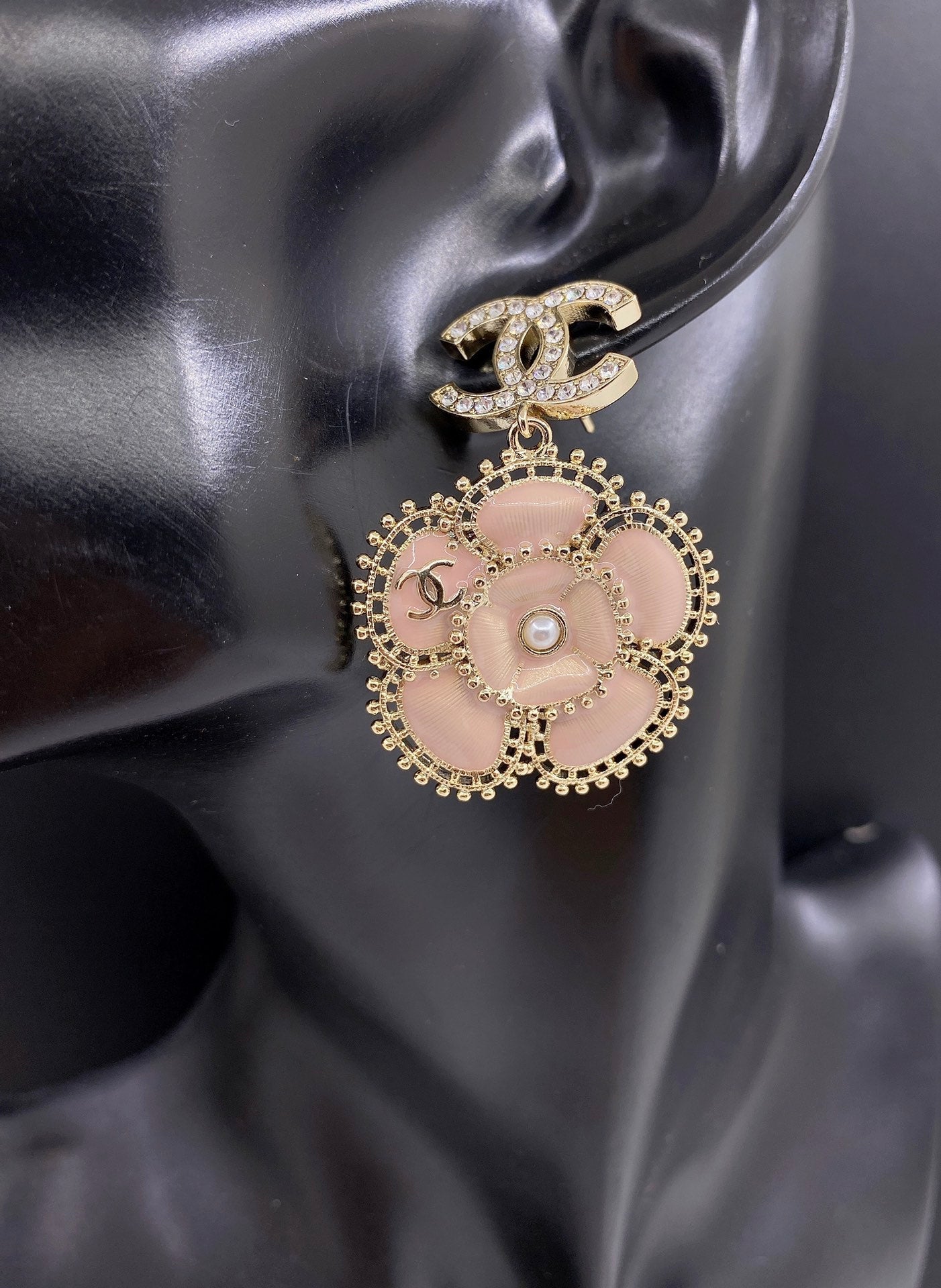 18K Chanel Pink Flower Earrings