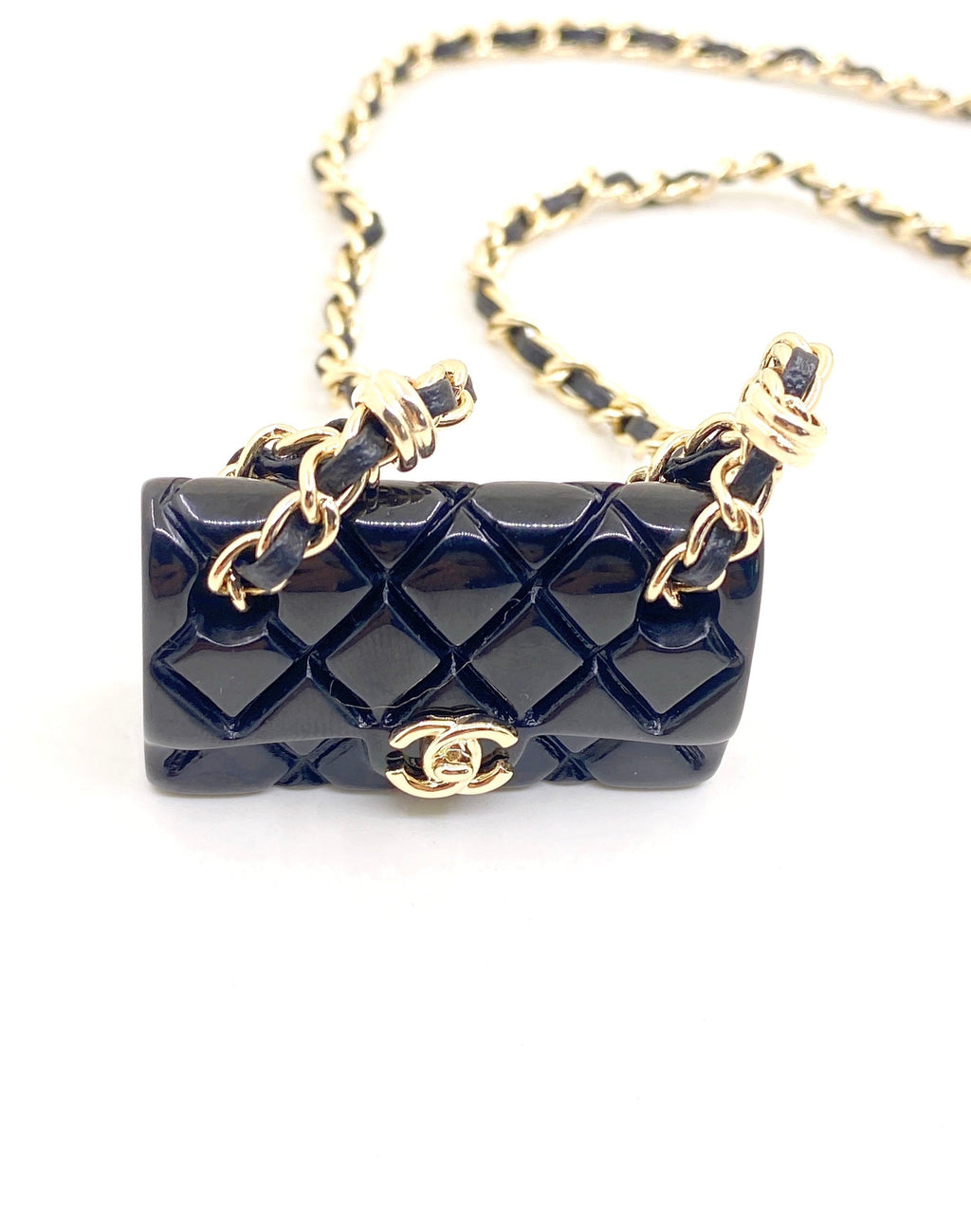 18K Chanel Black Bag Pendant Necklace