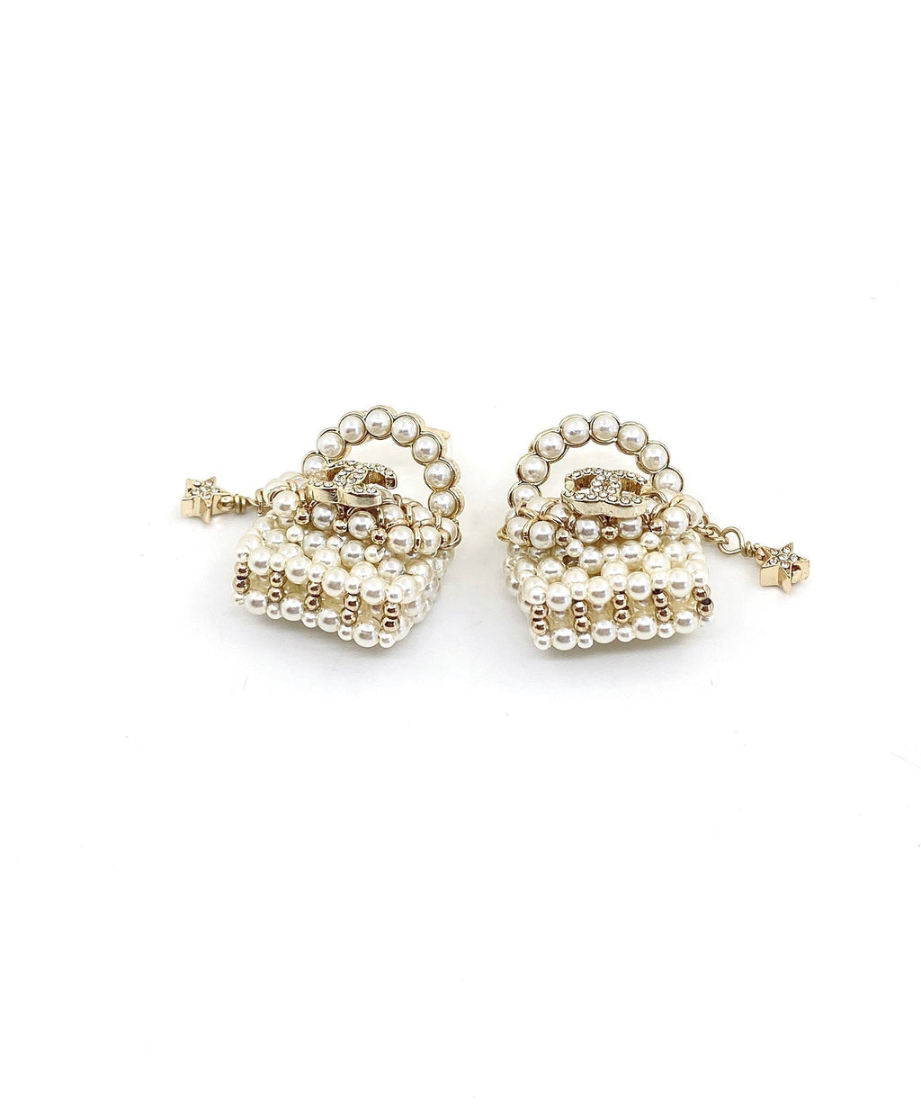 18K Chanel Small Bag Pearl Earrings