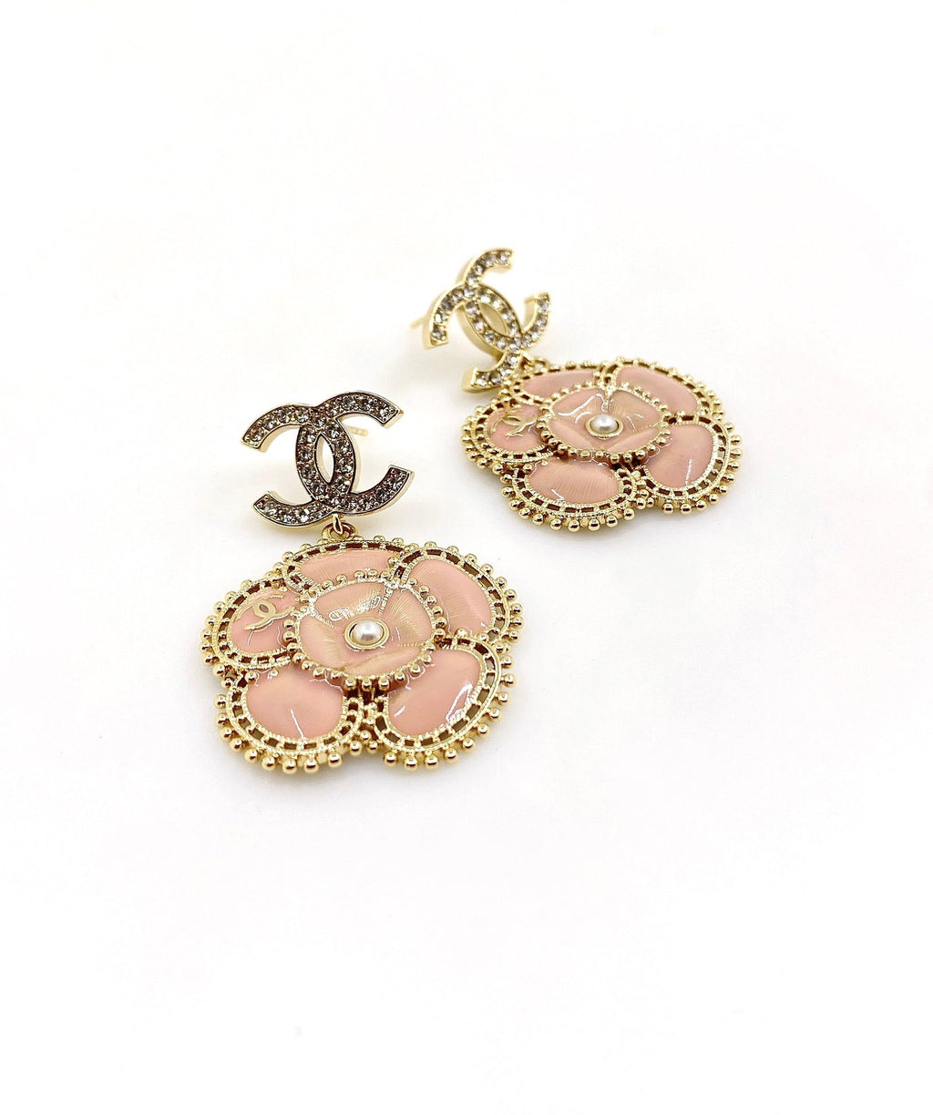 18K Chanel Pink Flower Earrings