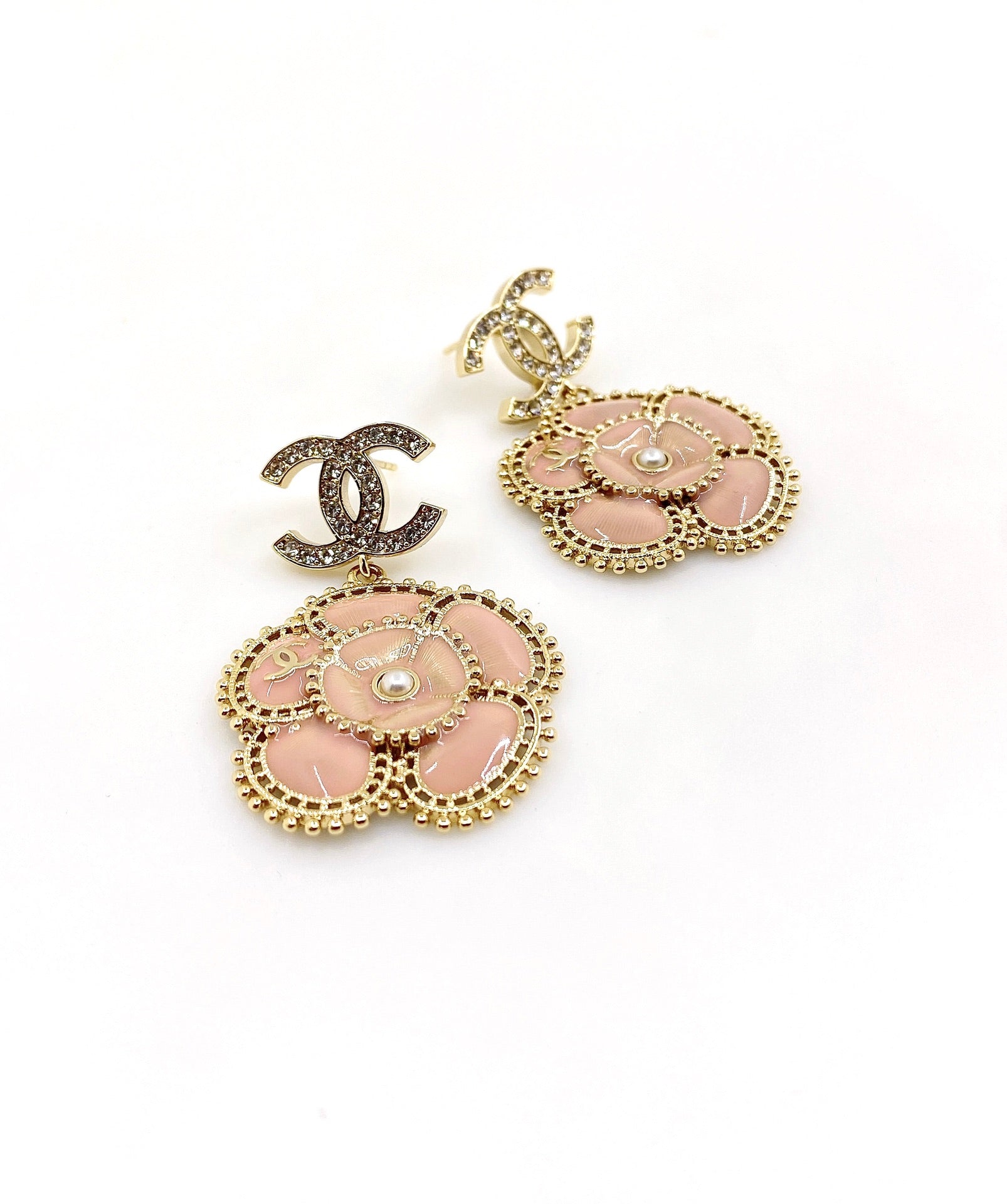 18K Chanel Pink Flower Earrings