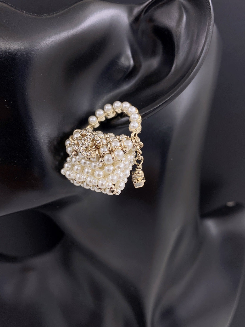 18K Chanel Small Bag Pearl Earrings