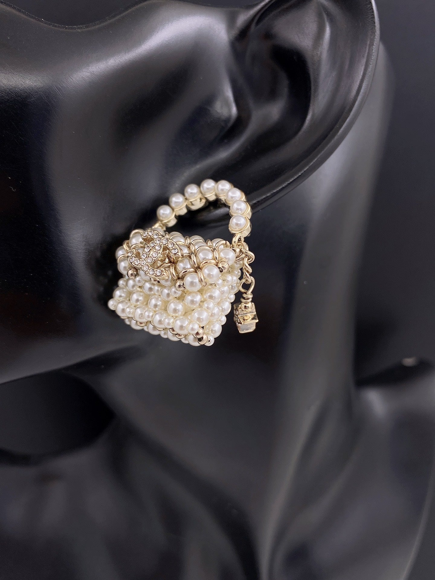 18K Chanel Small Bag Pearl Earrings