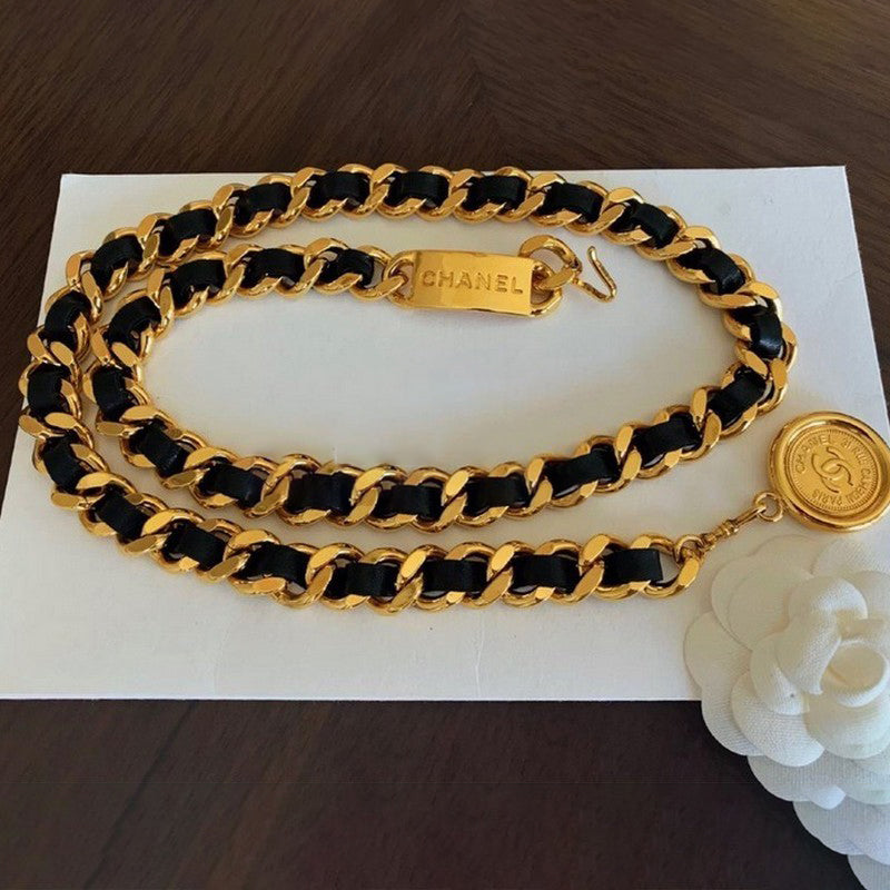18K Chanel Gold Leather Necklace
