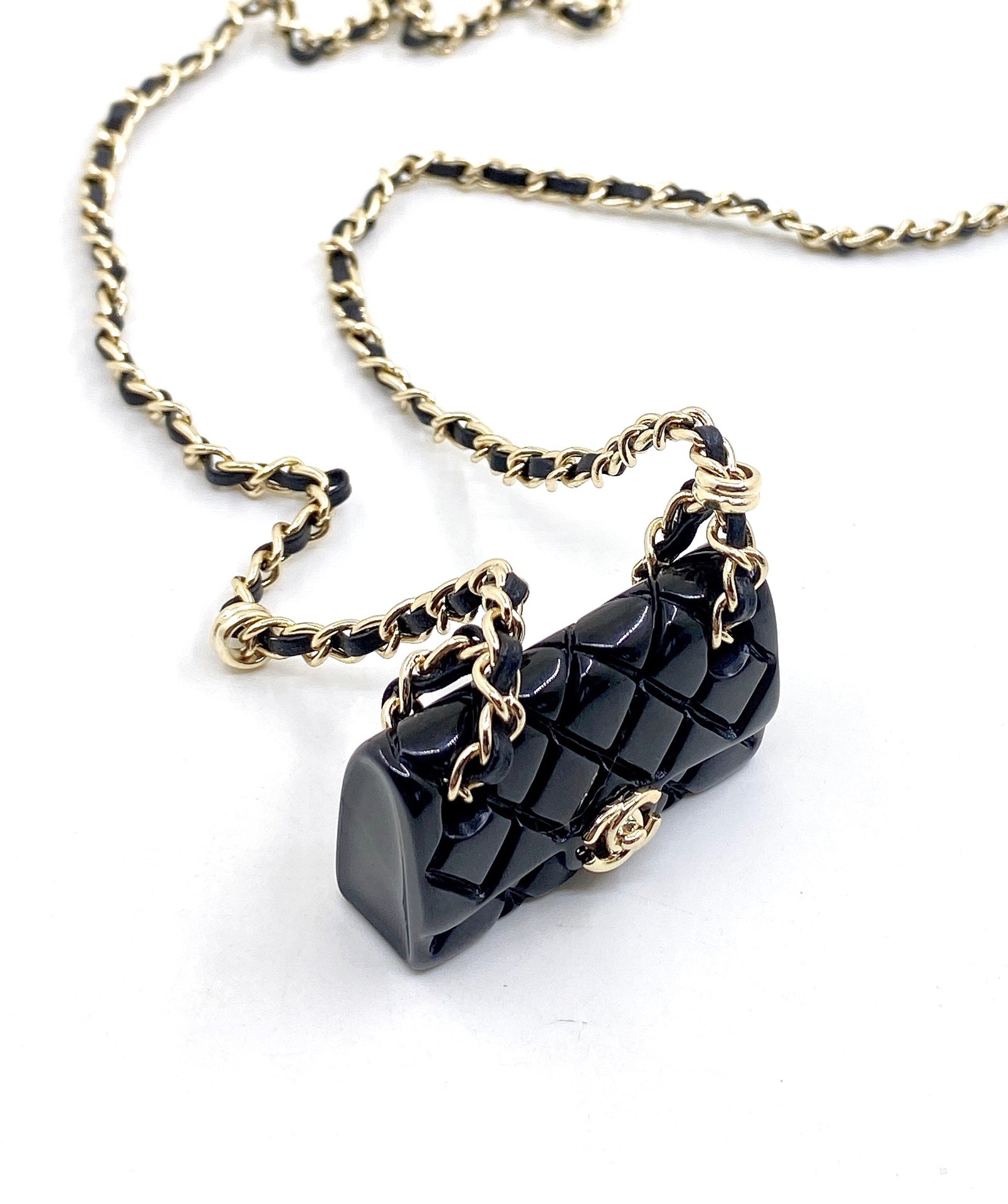 18K Chanel Black Bag Pendant Necklace