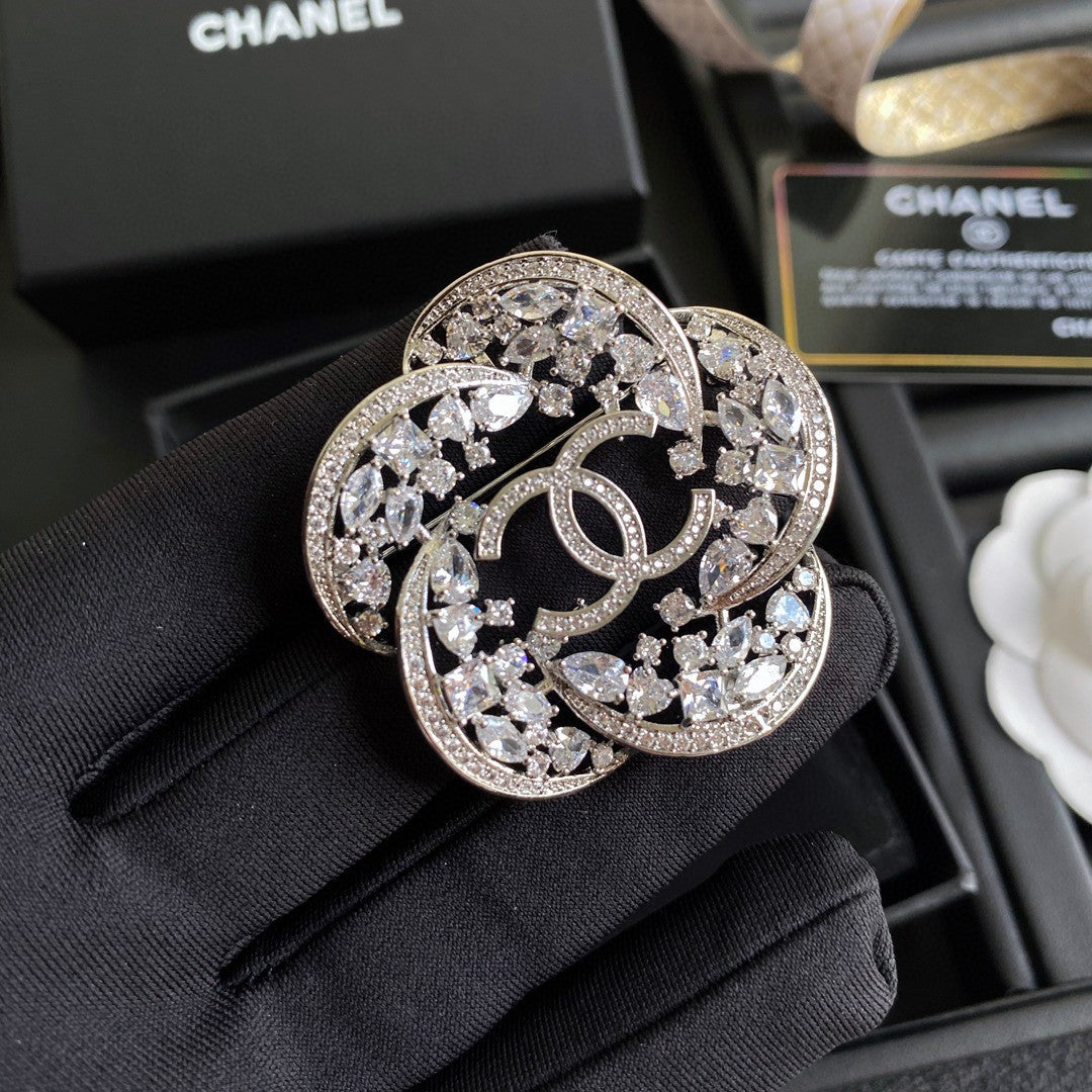 18K Chanel Camellia Crystals Brooch