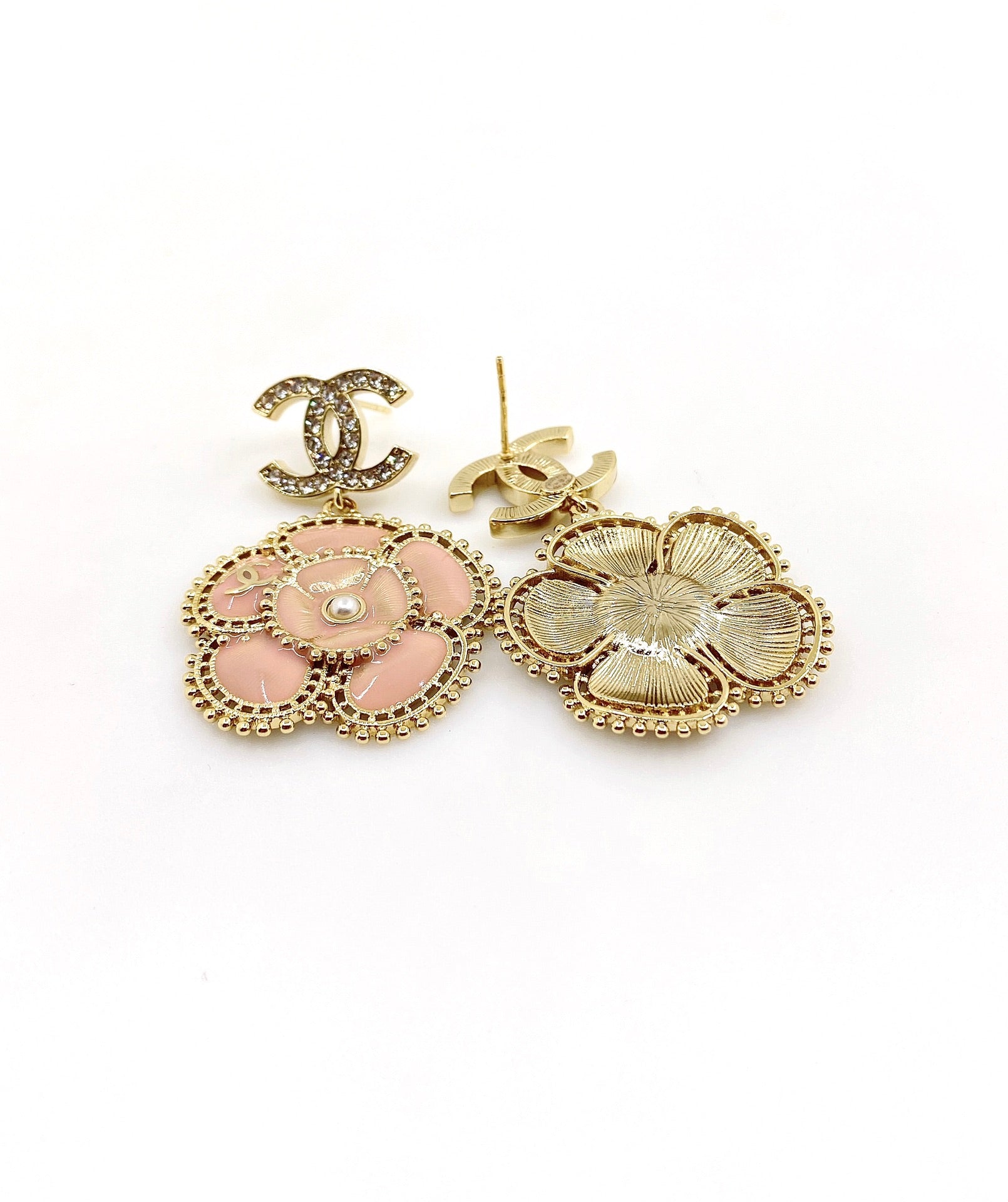 18K Chanel Pink Flower Earrings