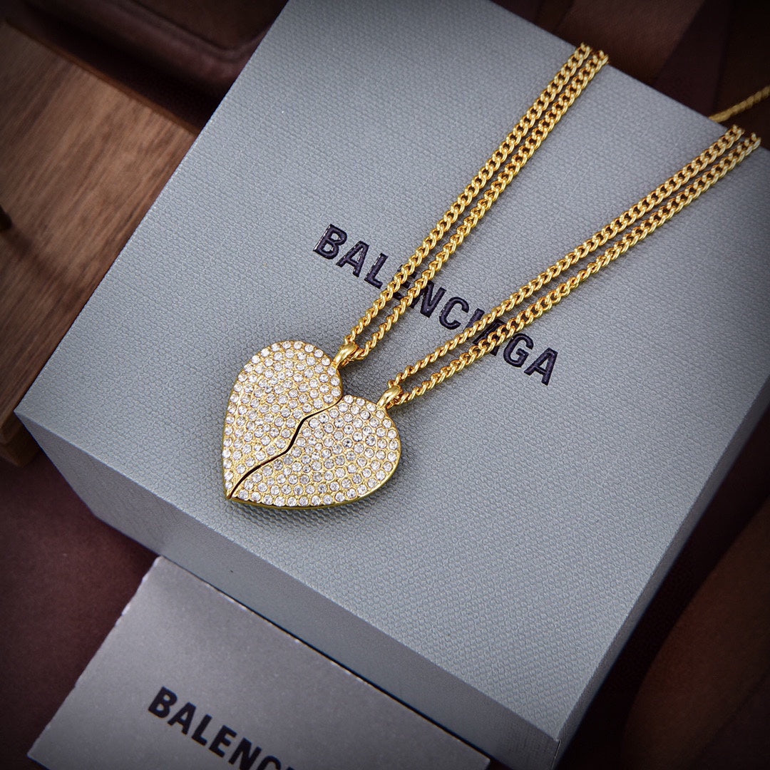 18K Balenciaga Lovelock Set Of Two Silver-tone Crystal Necklace