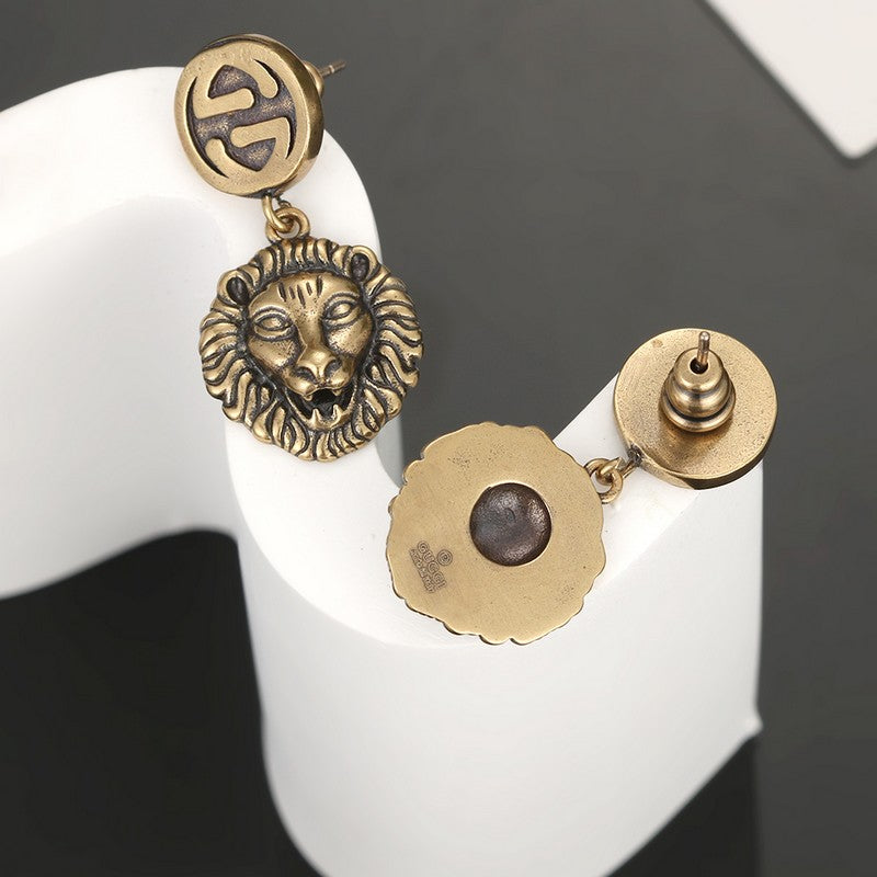 18K Gucci Double Lion Pendant Earrings