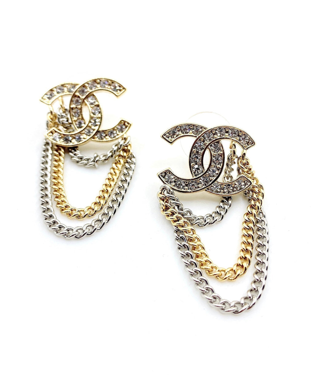 18K Chanel Chain Pendant Earrings