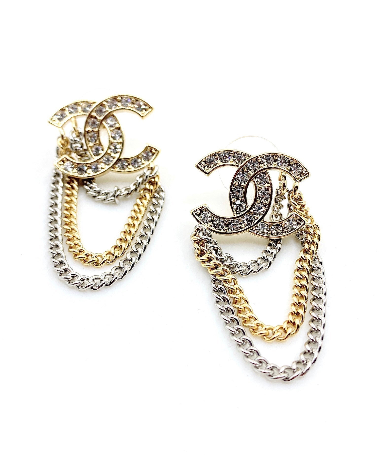 18K Chanel Chain Pendant Earrings