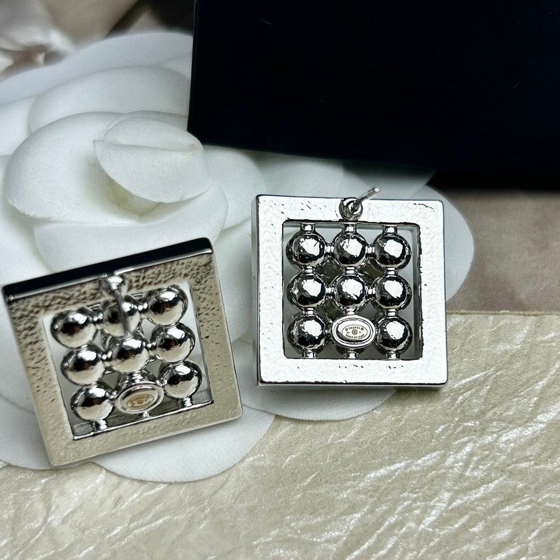 18K Chanel Diamond & Pearl Square Earrings