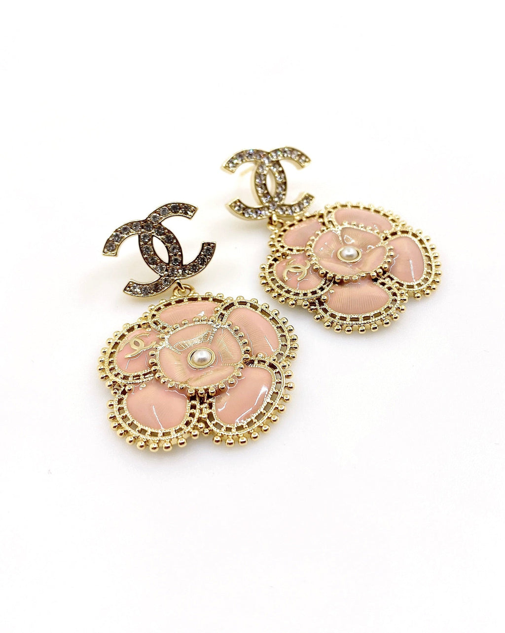 18K Chanel Pink Flower Earrings