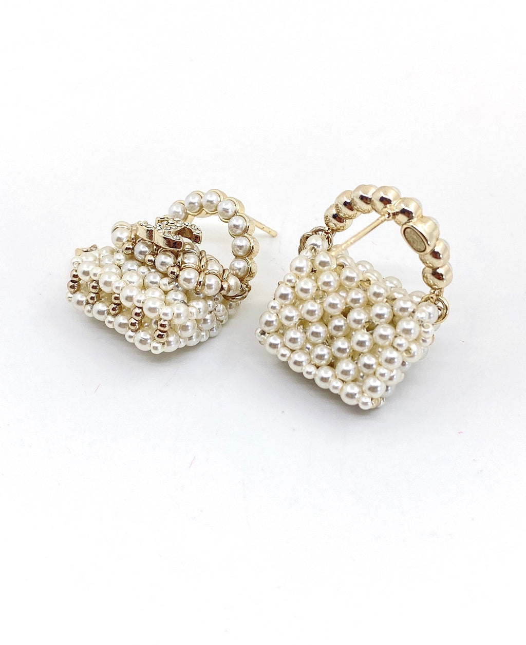 18K Chanel Small Bag Pearl Earrings