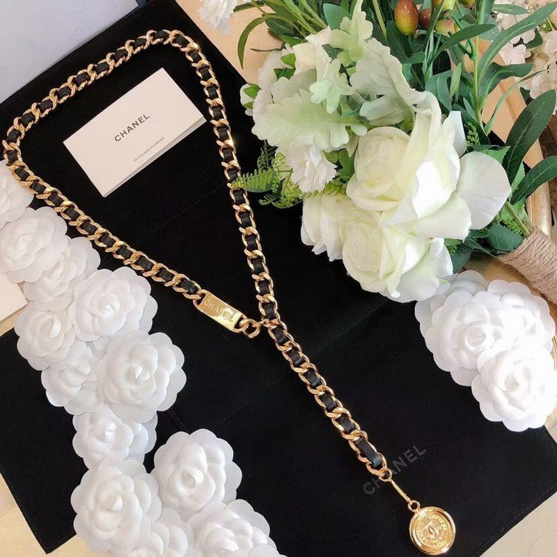 18K Chanel Gold Leather Necklace