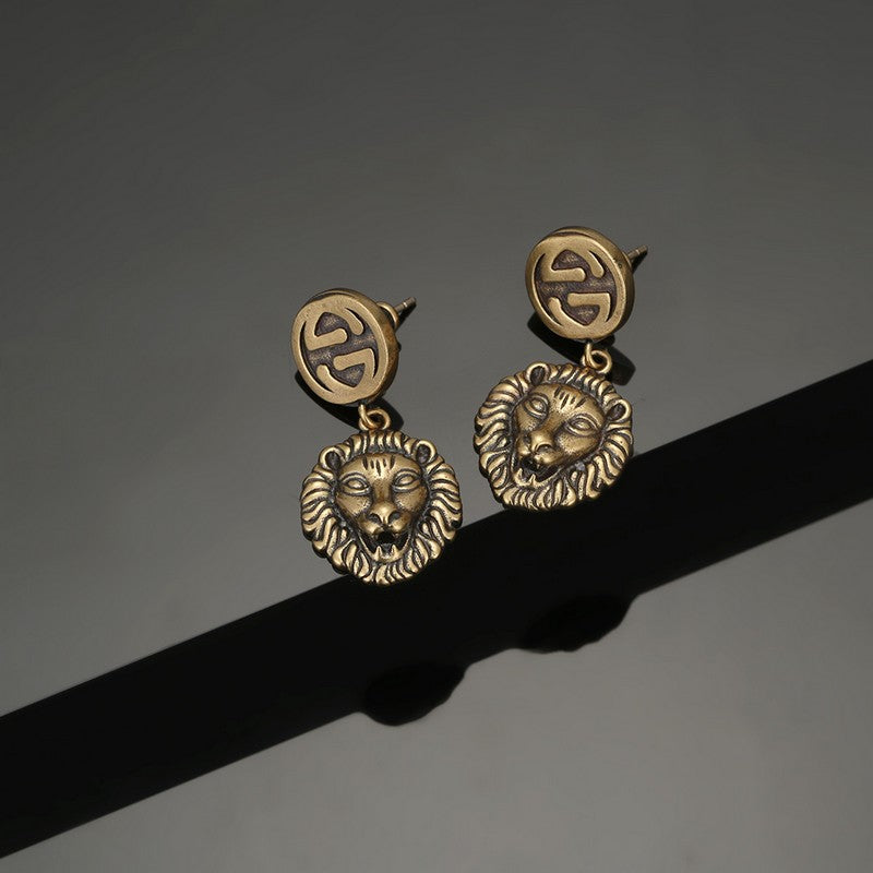 18K Gucci Double Lion Pendant Earrings