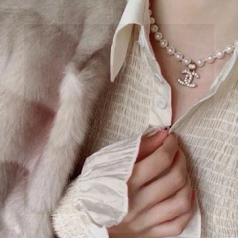 18K Chanel Pearl Chain Diamond Necklace