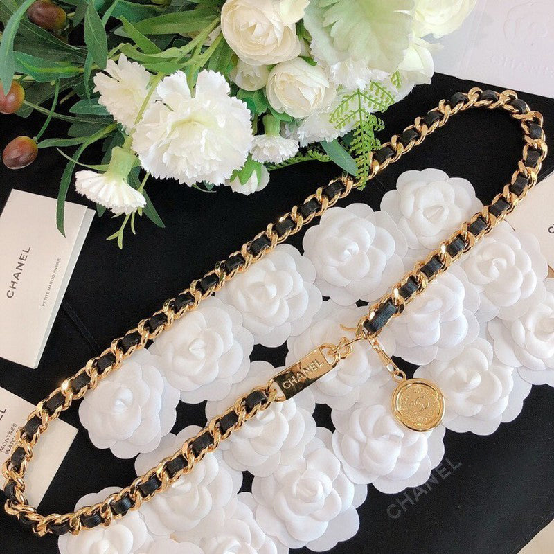 18K Chanel Gold Leather Necklace