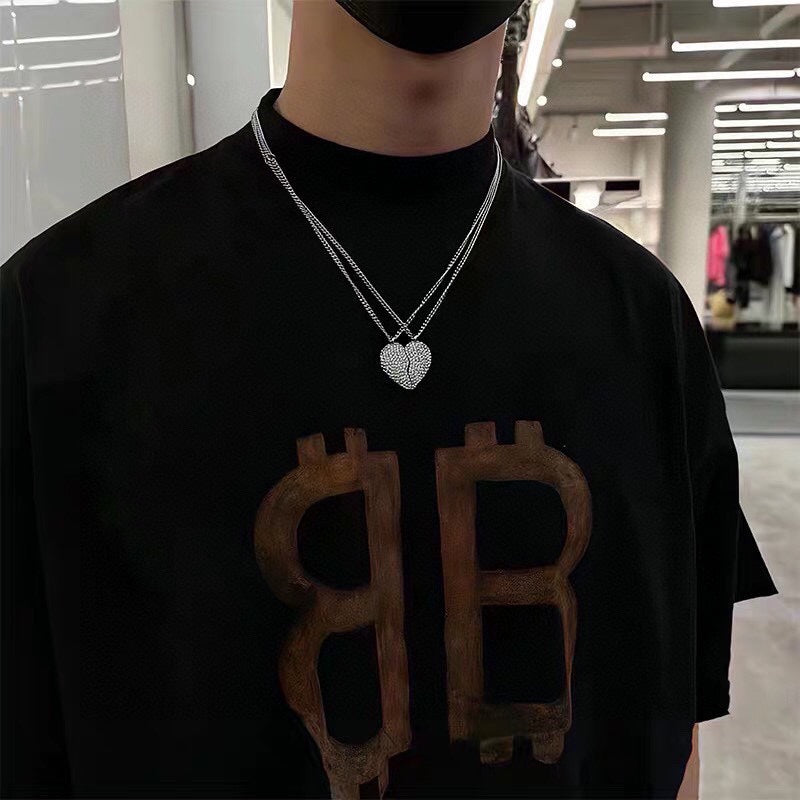 18K Balenciaga Lovelock Set Of Two Silver-tone Crystal Necklace