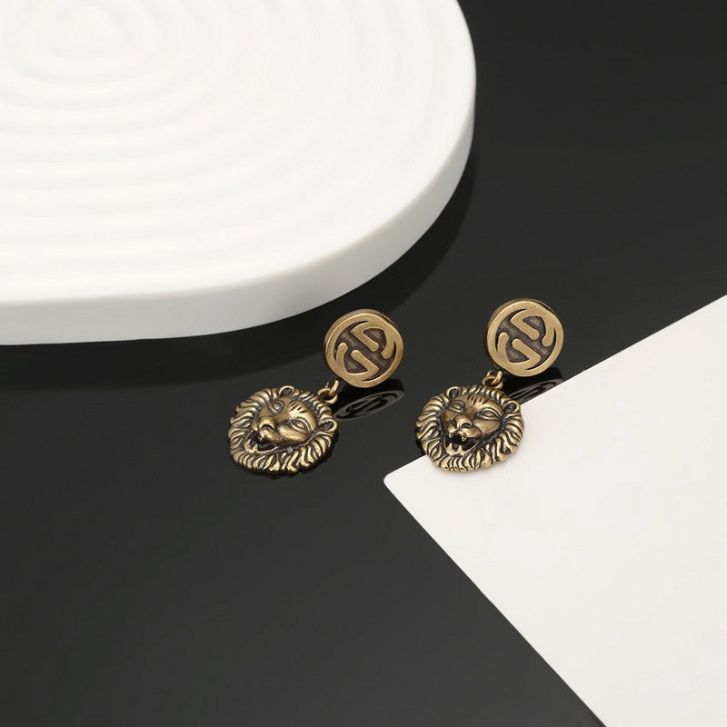 18K Gucci Double Lion Pendant Earrings