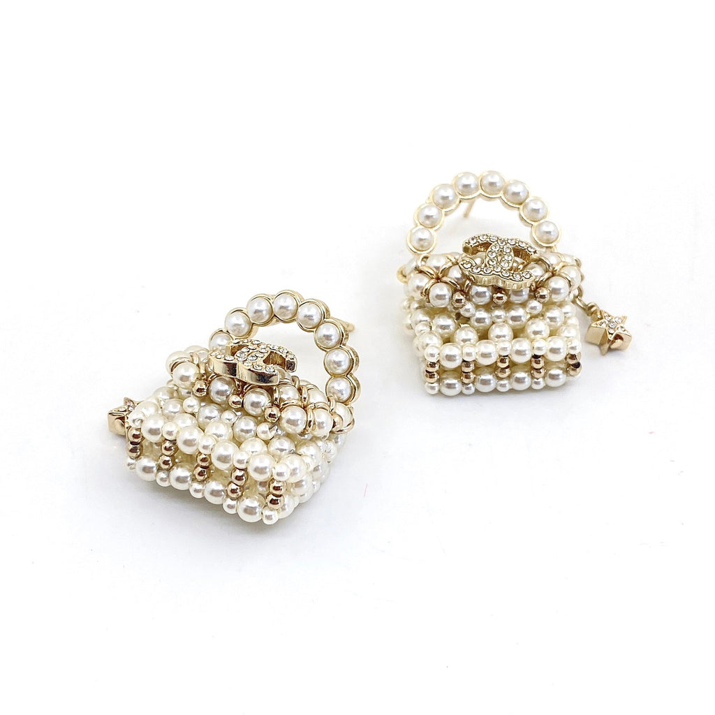 18K Chanel Small Bag Pearl Earrings