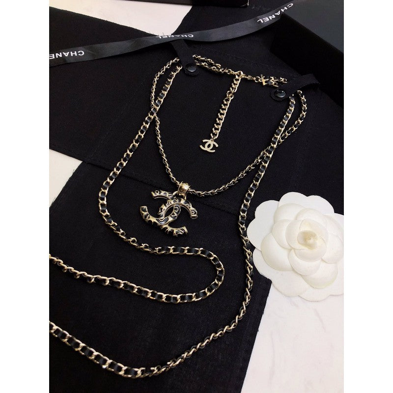 18K Chanel Long Leather Necklace