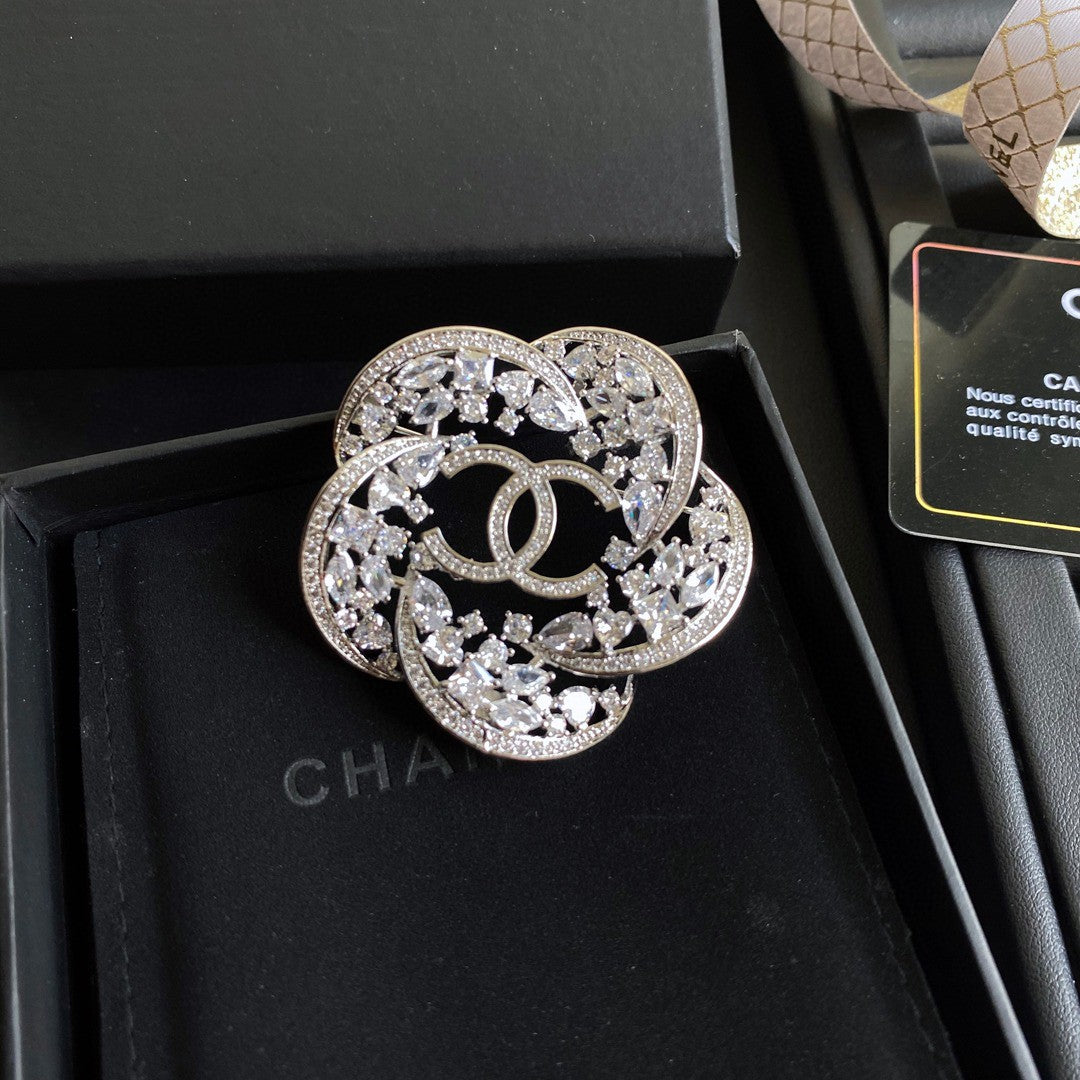 18K Chanel Camellia Crystals Brooch