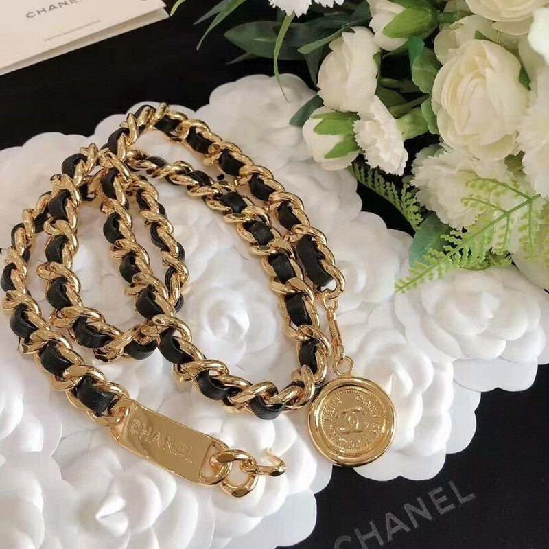 18K Chanel Gold Leather Necklace