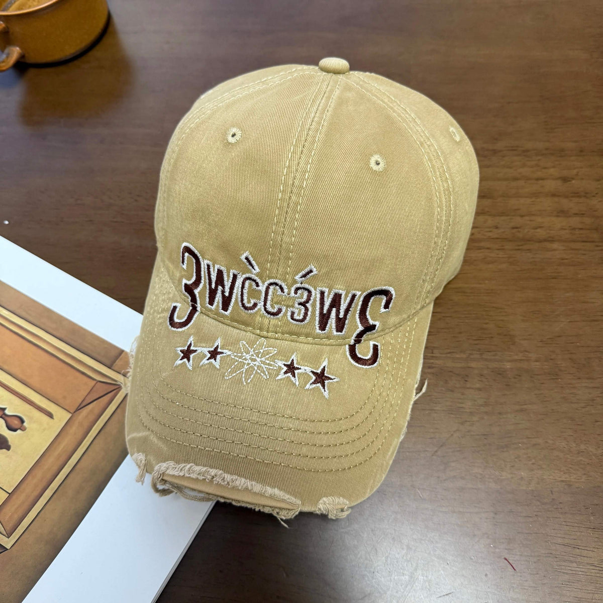 Distressed Washed Frayed-Edge Lettered Cap