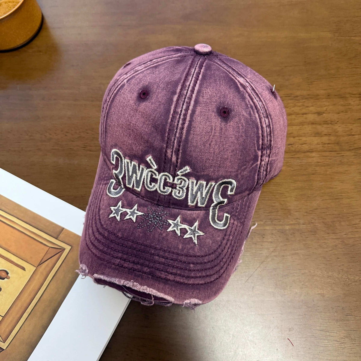 Distressed Washed Frayed-Edge Lettered Cap