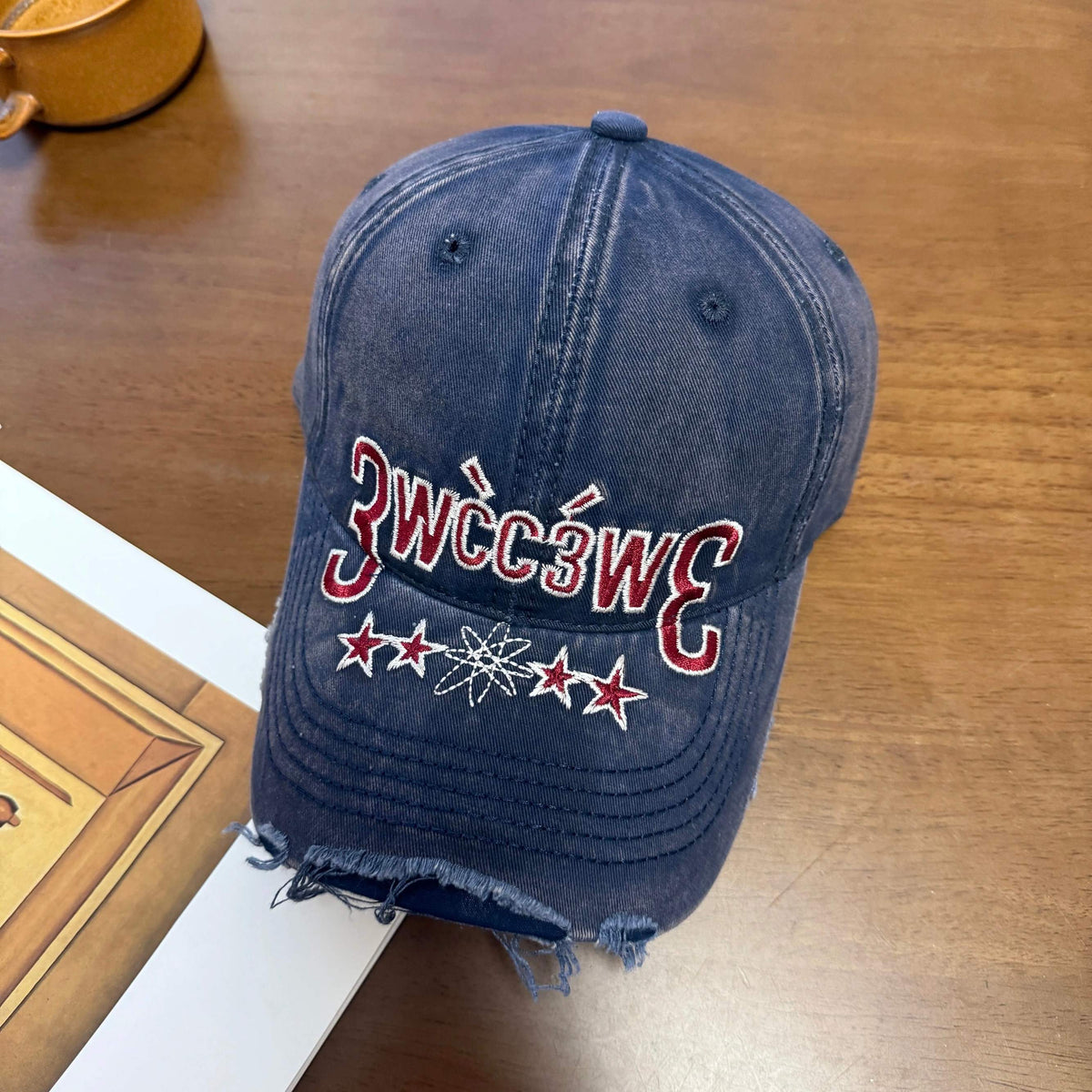 Distressed Washed Frayed-Edge Lettered Cap