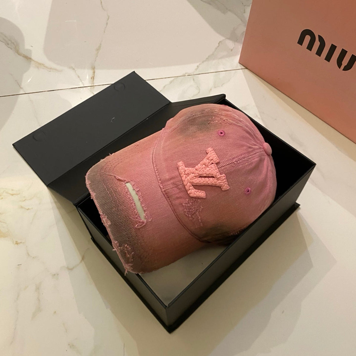 Louis Vuitton Baseball Cap With Distressed Craft And Woven Logo