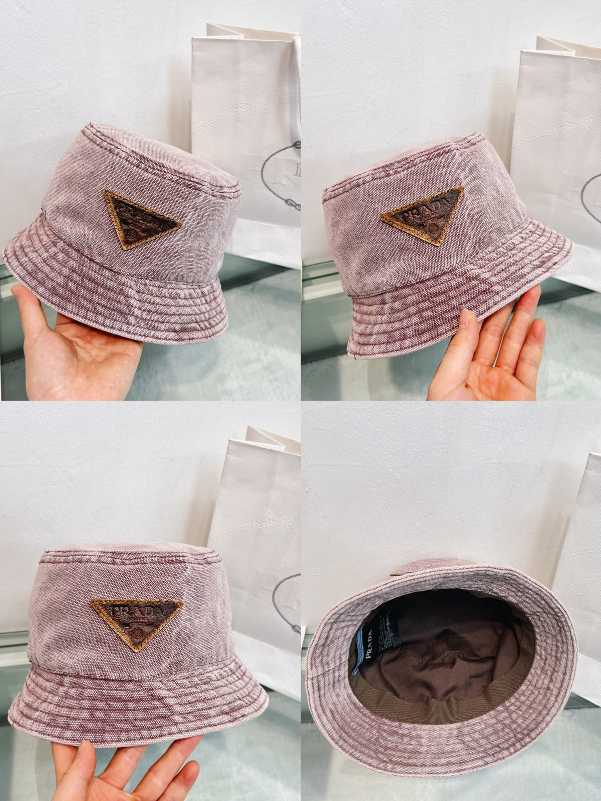 Prada Bucket Hat - Gray / Pink